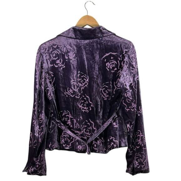Jones New York Purple Velvet Burnout Blazer | Rose Floral Pattern | Size 4 - Picture 6 of 15